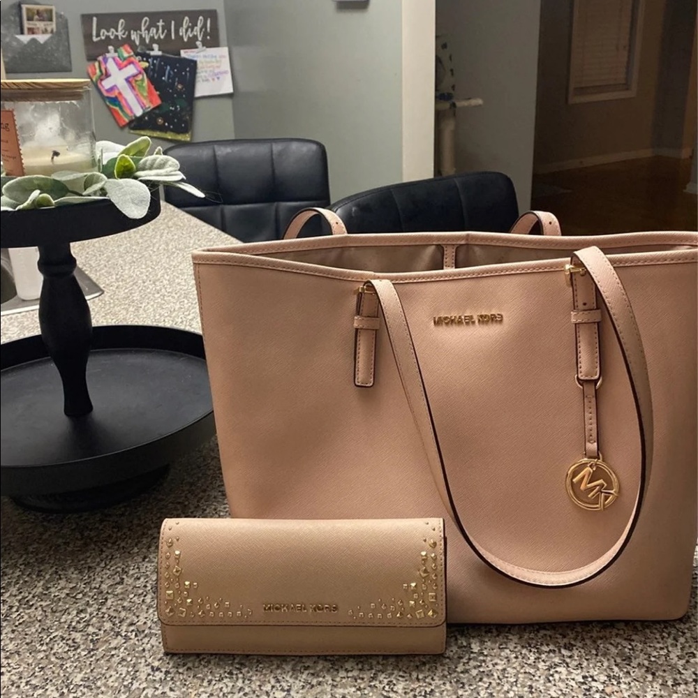 Michael Kors- soft pink tote w/ studded wallet